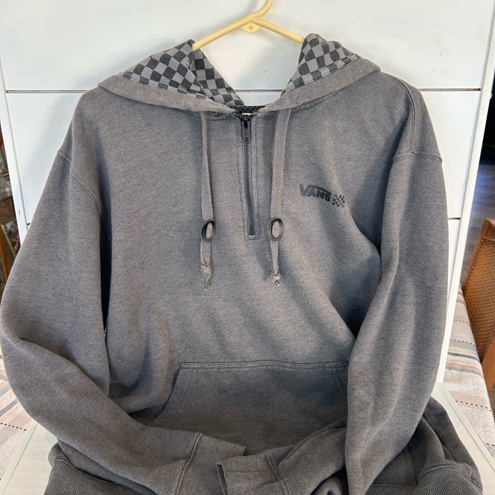 Vans Charcoal Gray Men's Hoodie with Checkered Hood